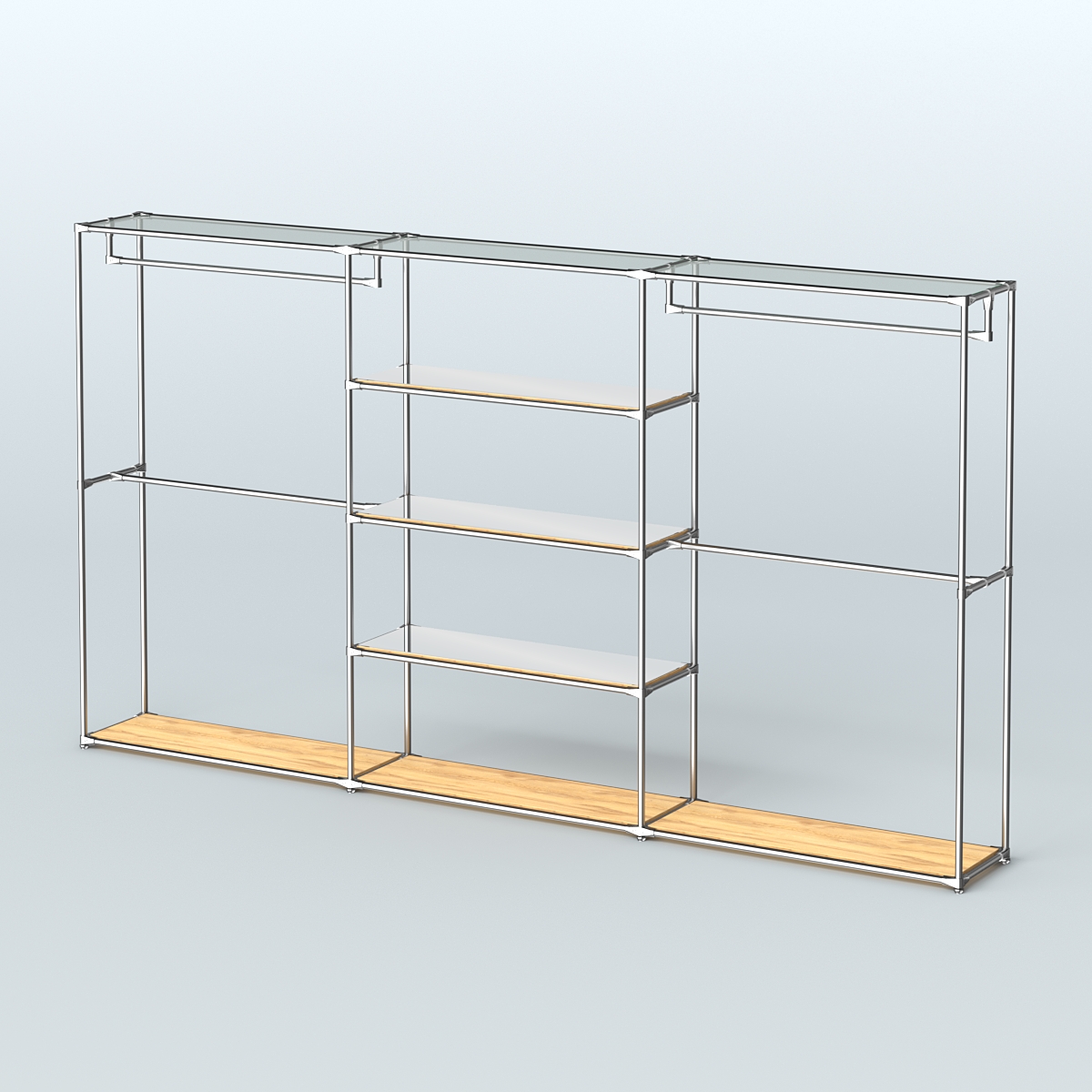 Торговая система ХРОМ без ДСП 3600 мм с зеркальными полками и поручнями №2 Дуб Золотистый