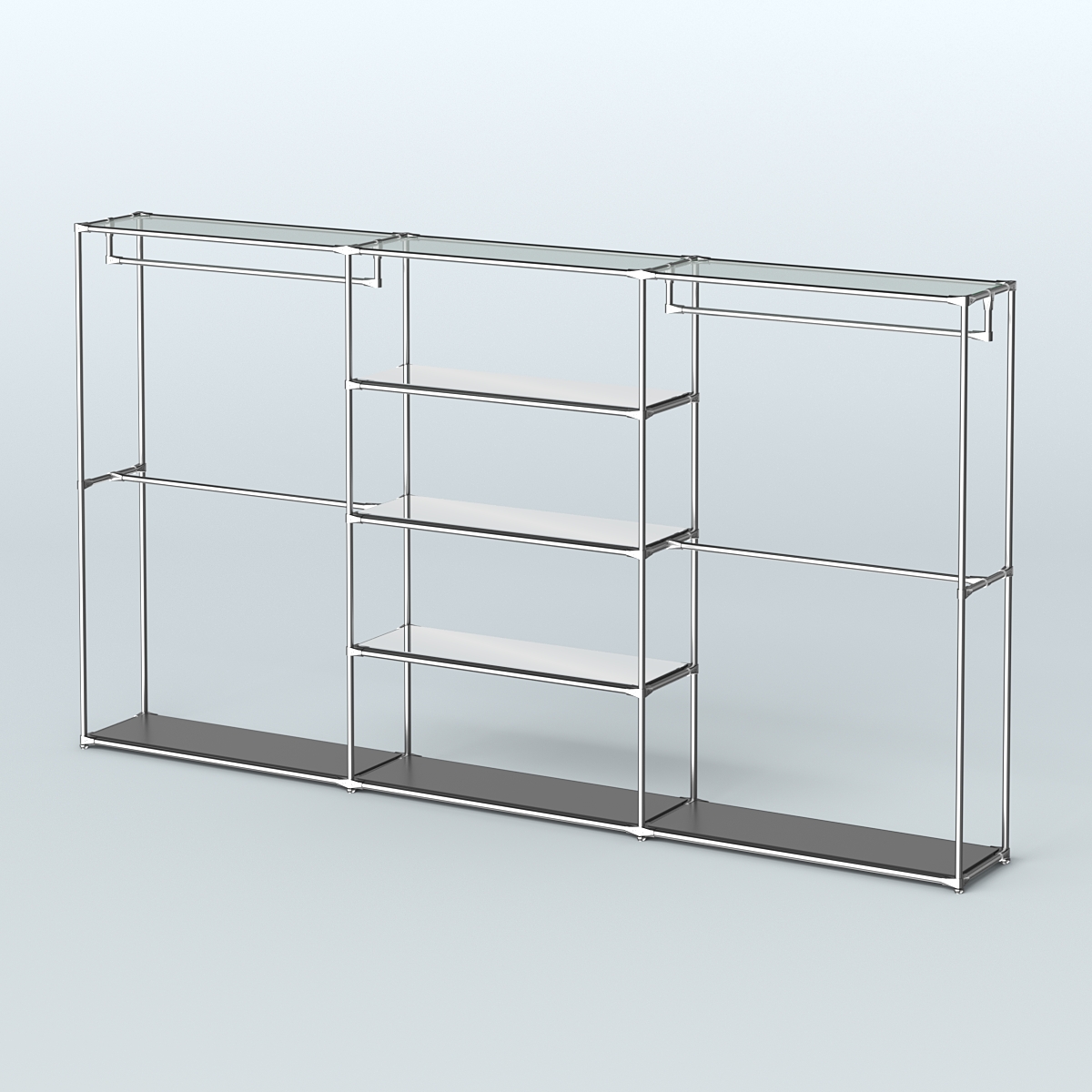 Торговая система ХРОМ без ДСП 3600 мм с зеркальными полками и поручнями №2 Черный