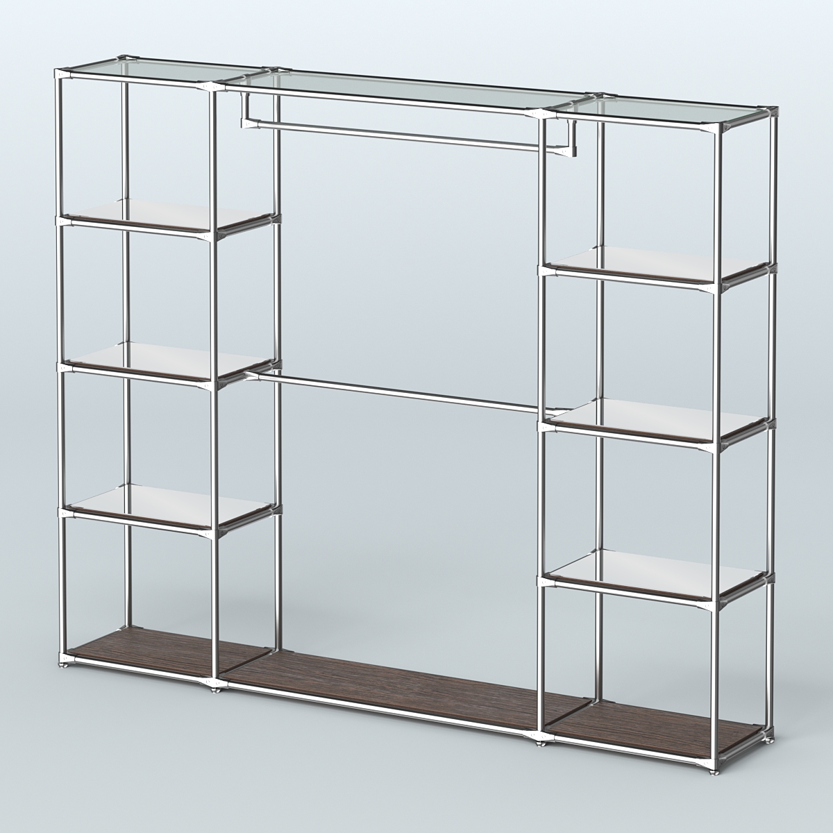 Торговая система ХРОМ без ДСП 2430 мм с зеркальными полками и поручнями №3 Дуб Венге