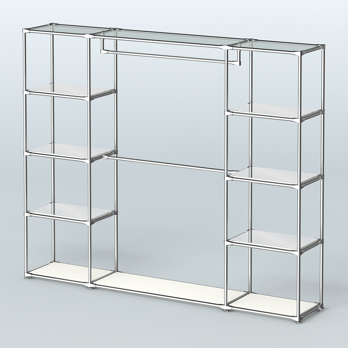 Торговая система ХРОМ без ДСП 2430 мм с зеркальными полками и поручнями №3 Белый