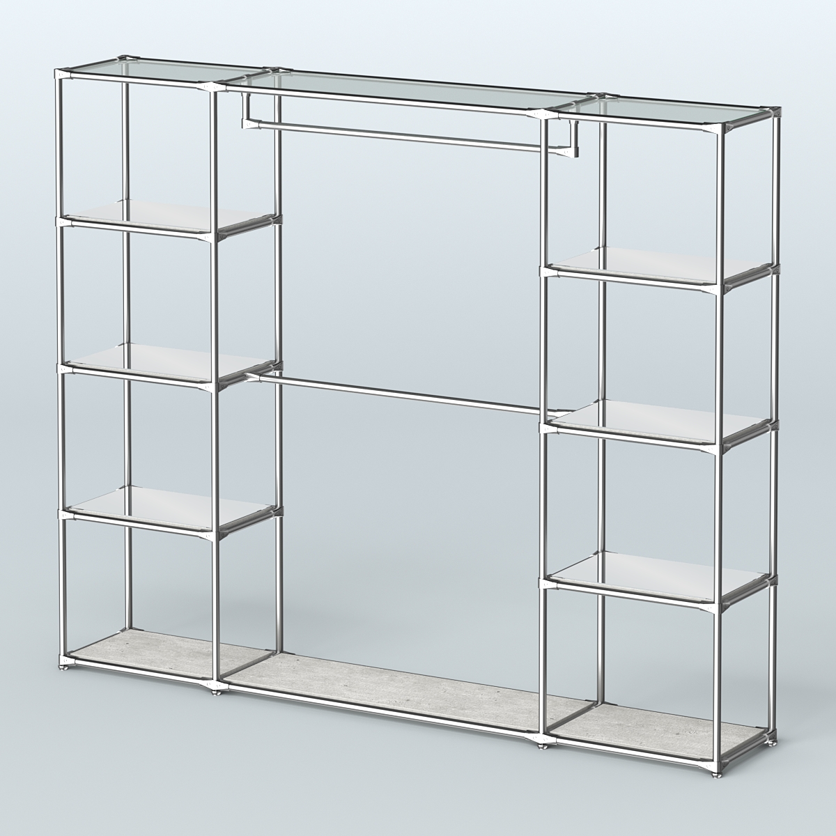 Торговая система ХРОМ без ДСП 2430 мм с зеркальными полками и поручнями №3 Метрополитан Грей