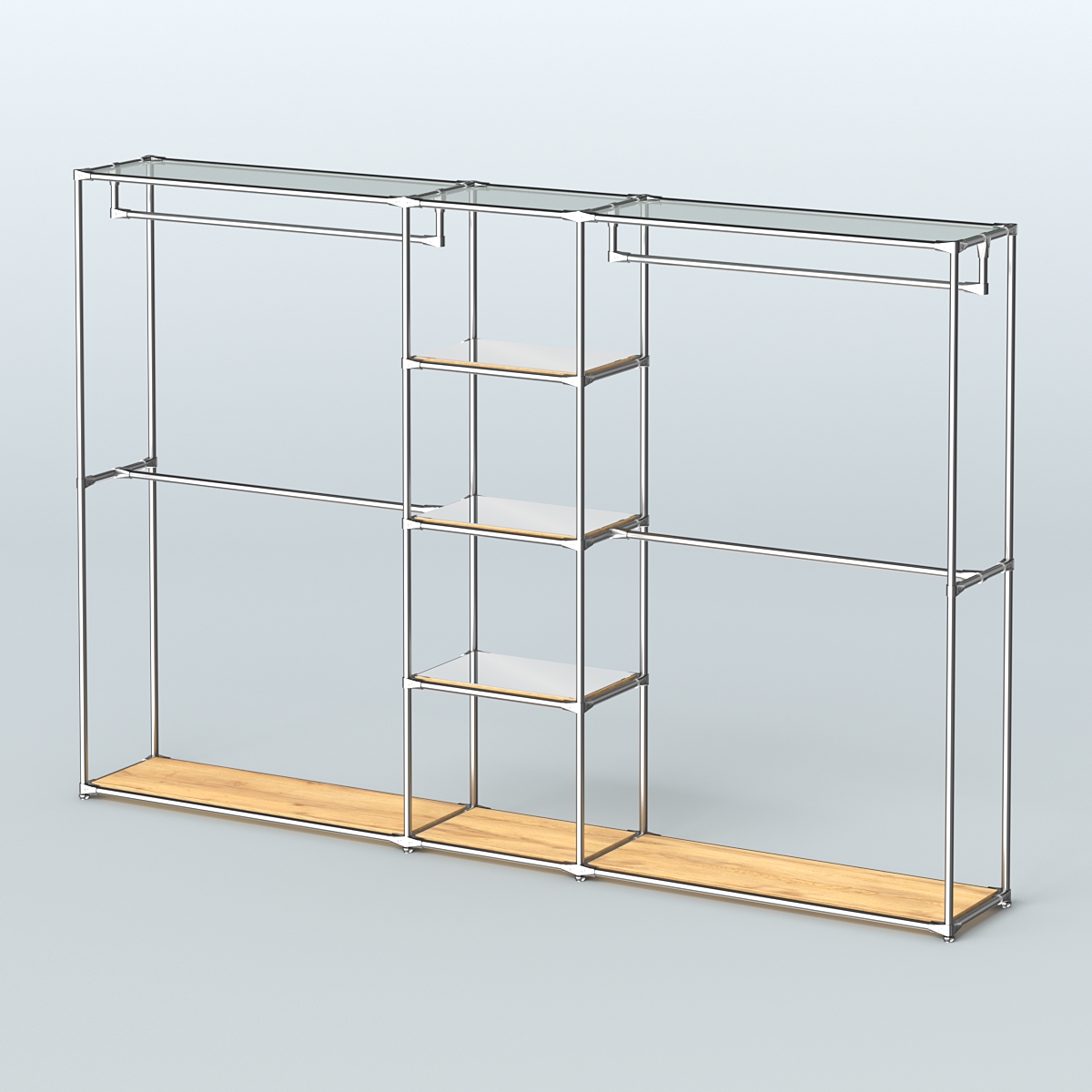 Торговая система ХРОМ без ДСП 3030 мм с зеркальными полками и поручнями №4 Дуб Золотистый