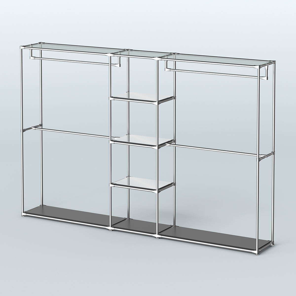 Торговая система ХРОМ без ДСП 3030 мм с зеркальными полками и поручнями №4 Черный