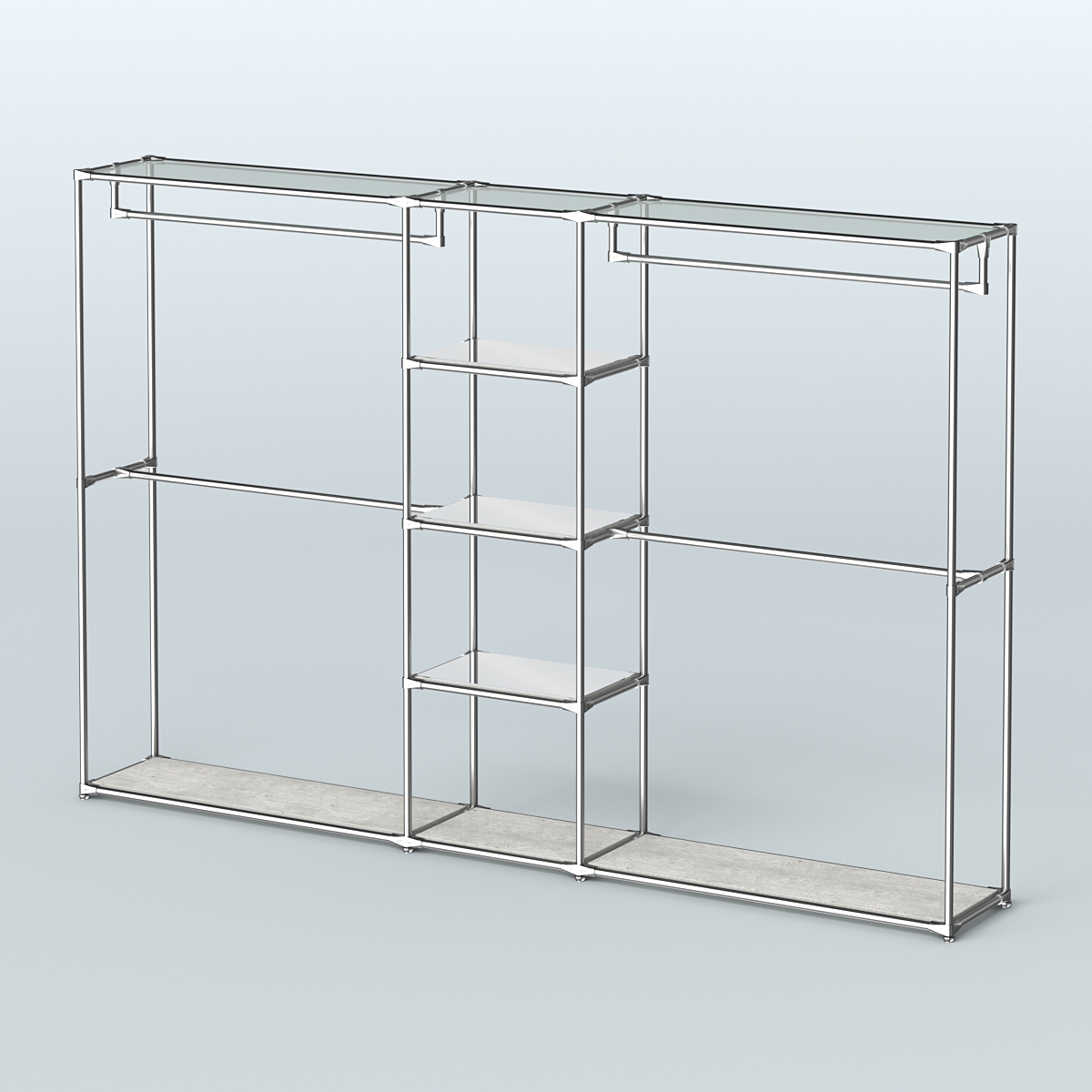 Торговая система ХРОМ без ДСП 3030 мм с зеркальными полками и поручнями №4 Метрополитан Грей