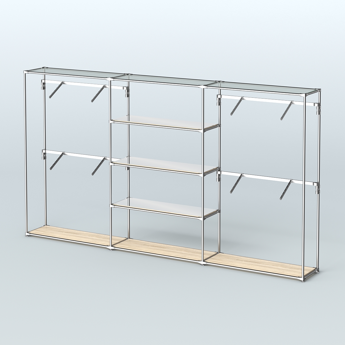 Торговая система ХРОМ без ДСП 3600 мм с зеркальными полками и поручнями №5 Дуб Сонома