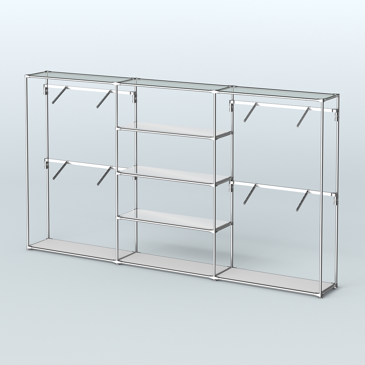 Торговая система ХРОМ без ДСП 3600 мм с зеркальными полками и поручнями №5 Серый