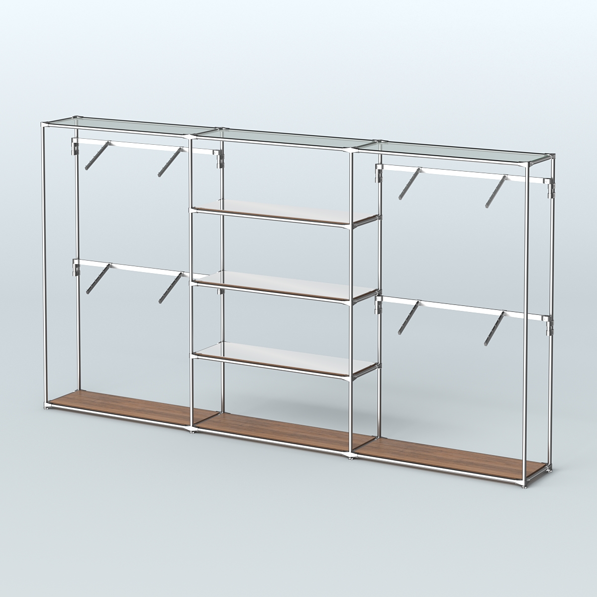 Торговая система ХРОМ без ДСП 3600 мм с зеркальными полками и поручнями №5 Орех