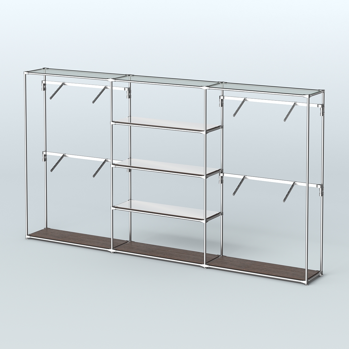 Торговая система ХРОМ без ДСП 3600 мм с зеркальными полками и поручнями №5 Дуб Венге