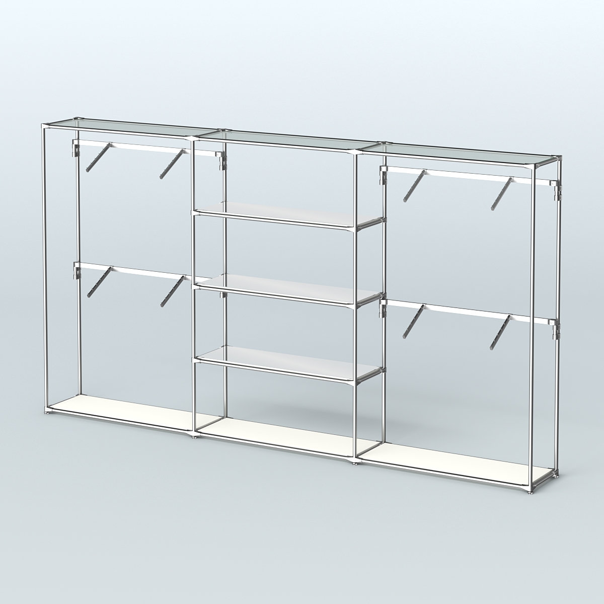 Торговая система ХРОМ без ДСП 3600 мм с зеркальными полками и поручнями №5 Белый