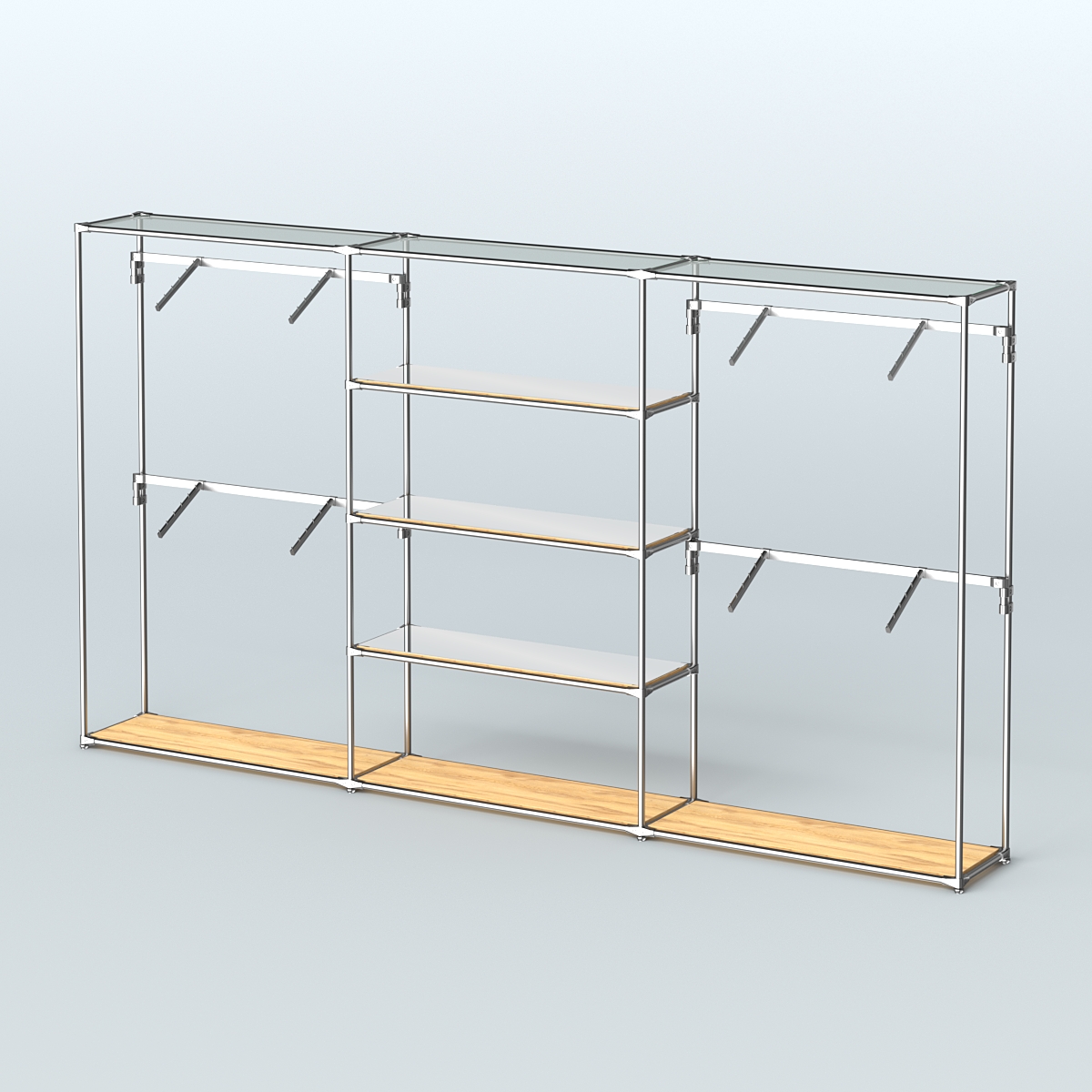 Торговая система ХРОМ без ДСП 3600 мм с зеркальными полками и поручнями №5 Дуб Золотистый