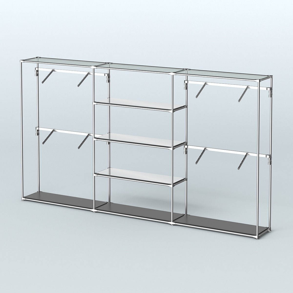 Торговая система ХРОМ без ДСП 3600 мм с зеркальными полками и поручнями №5 Черный