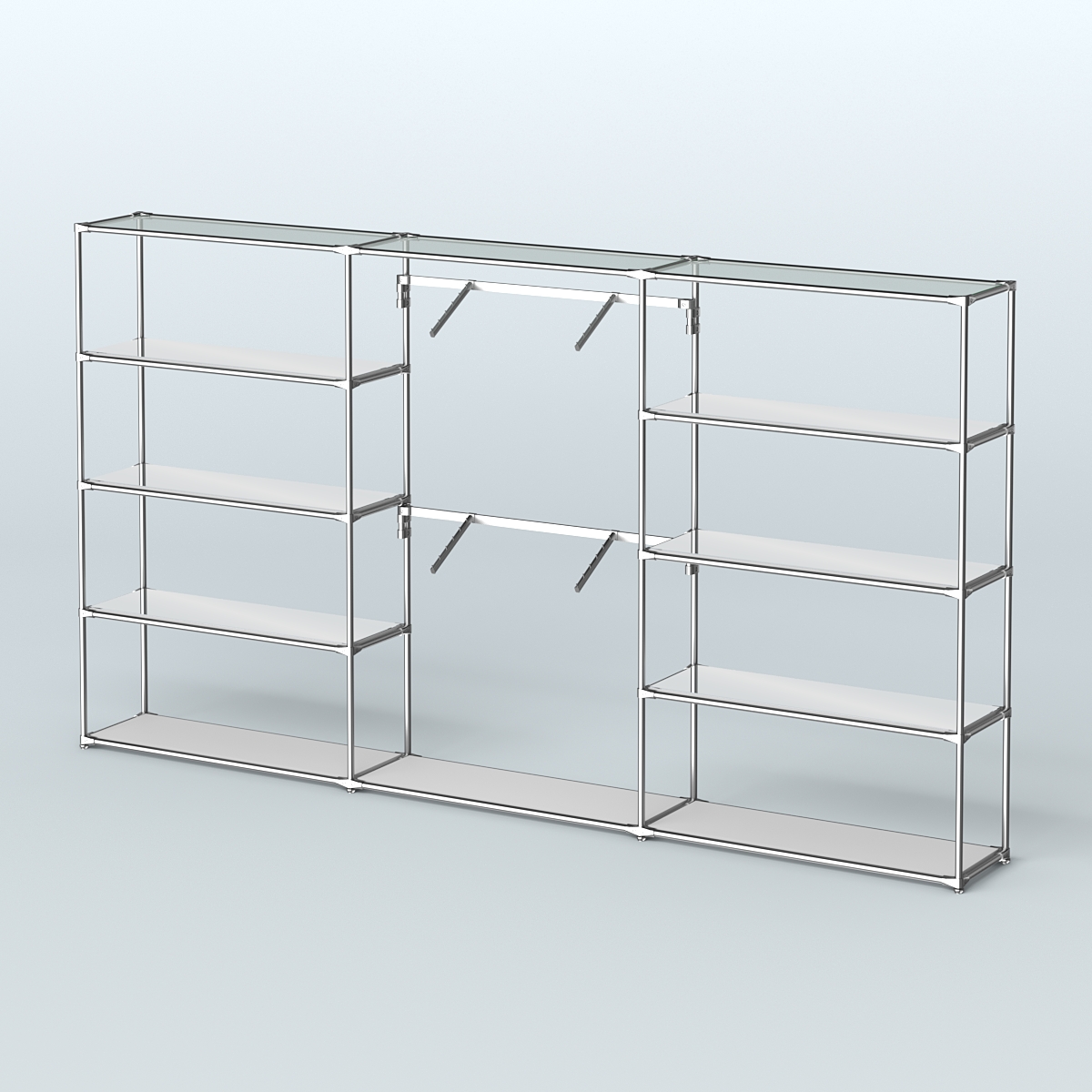 Торговая система ХРОМ без ДСП 3600 мм с зеркальными полками и поручнями №6 Серый