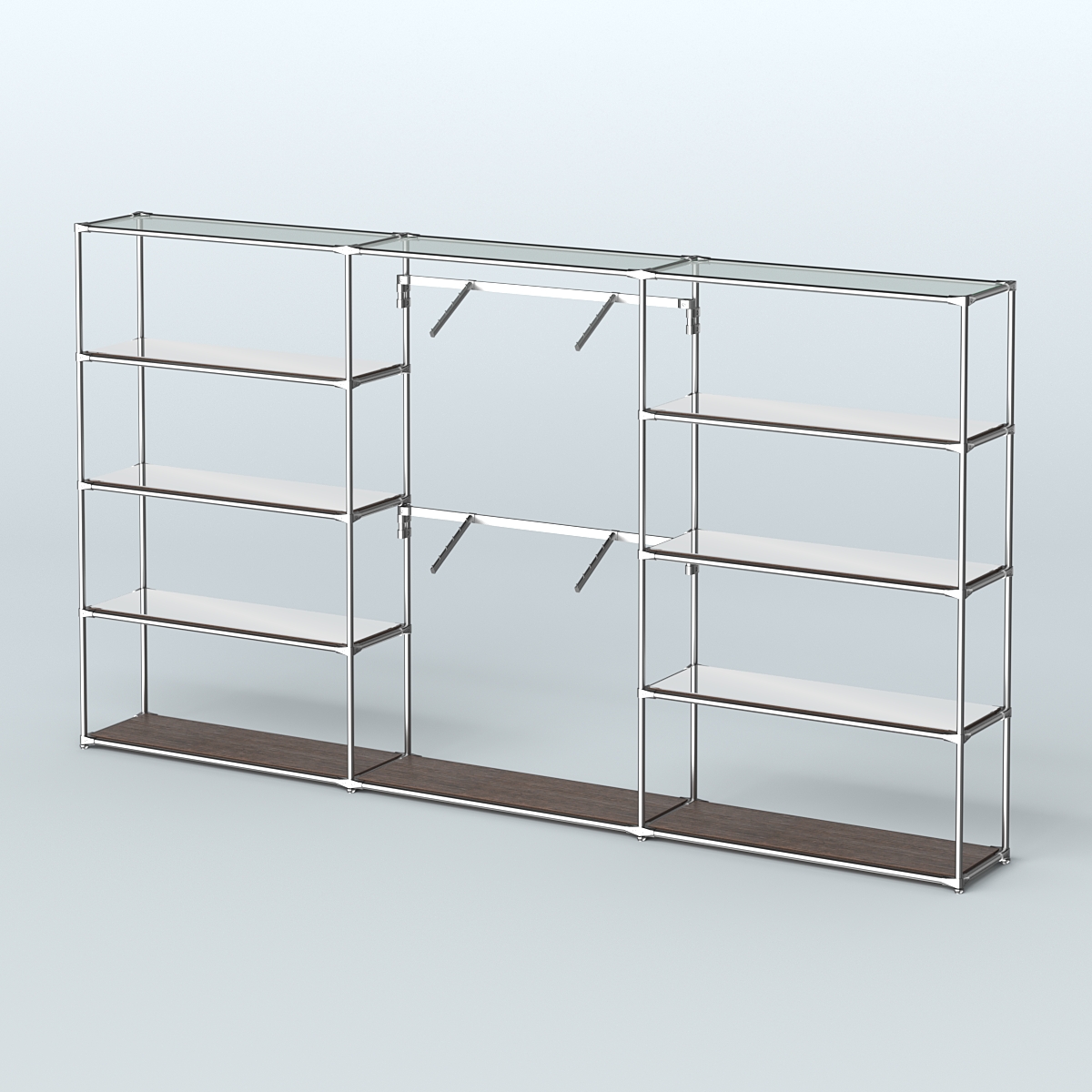 Торговая система ХРОМ без ДСП 3600 мм с зеркальными полками и поручнями №6 Дуб Венге