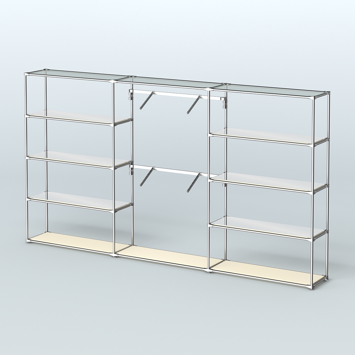 Торговая система ХРОМ без ДСП 3600 мм с зеркальными полками и поручнями №6 Крем Вайс