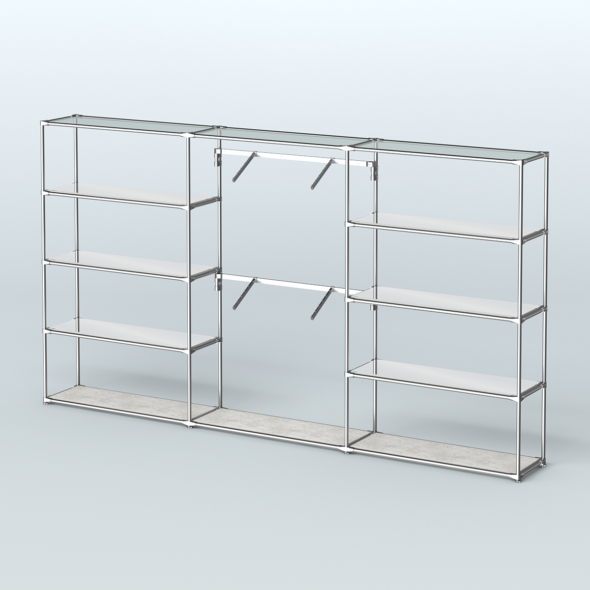 Торговая система ХРОМ без ДСП 3600 мм с зеркальными полками и поручнями №6 Метрополитан Грей