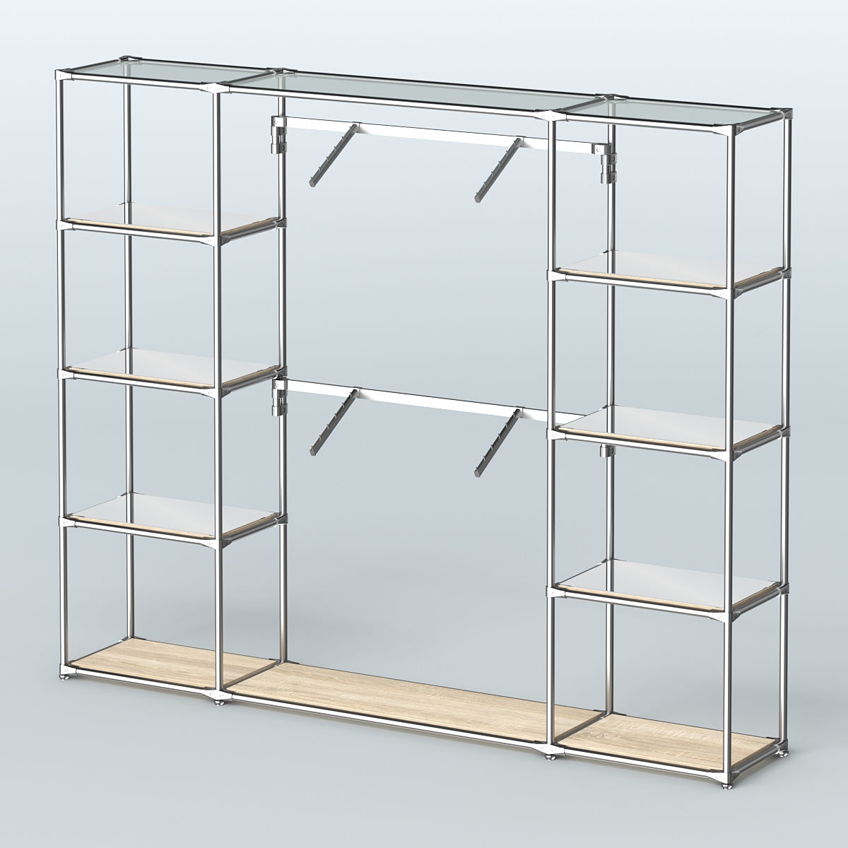 Торговая система ХРОМ без ДСП 2430 мм с зеркальными полками и поручнями №7 Дуб Сонома