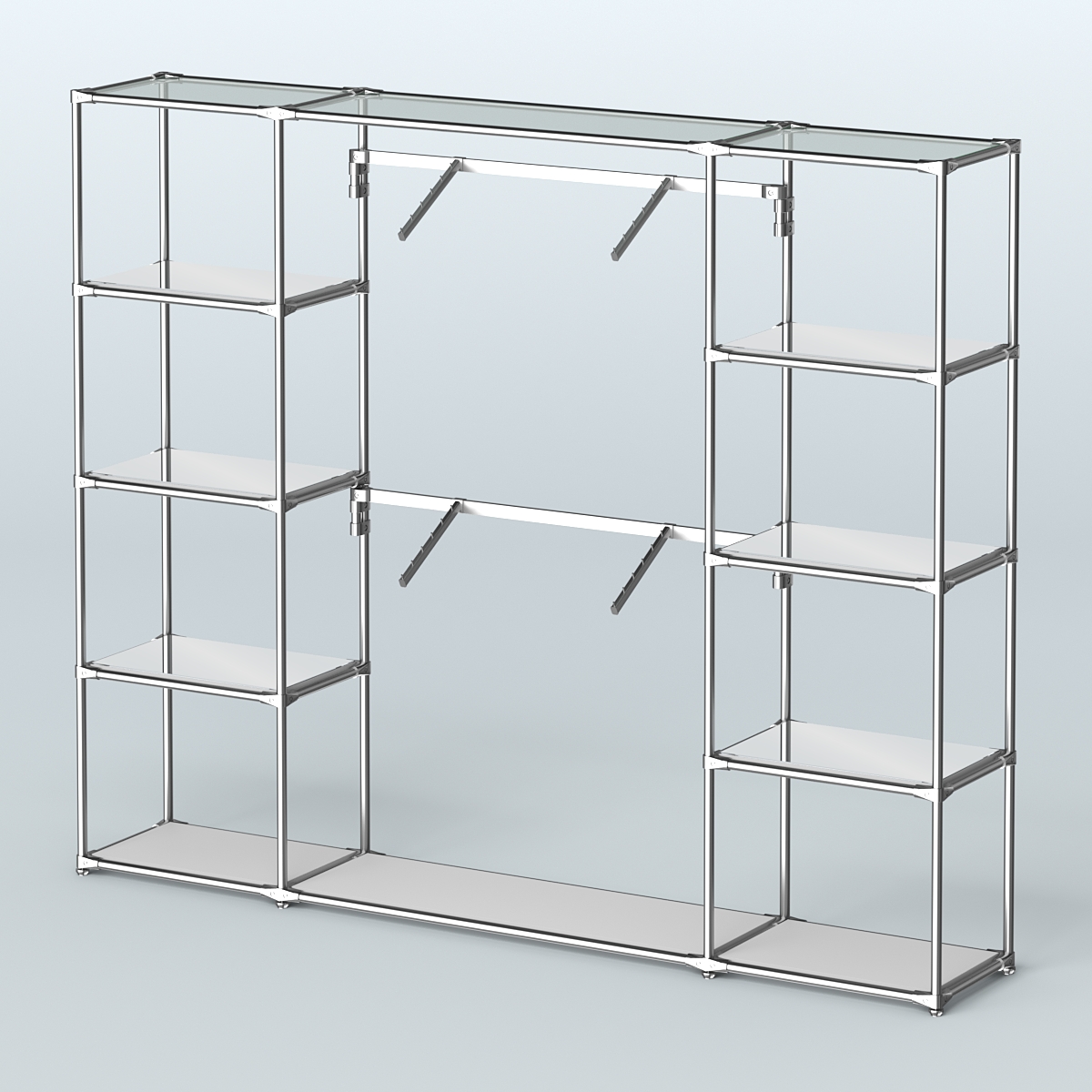 Торговая система ХРОМ без ДСП 2430 мм с зеркальными полками и поручнями №7 Серый