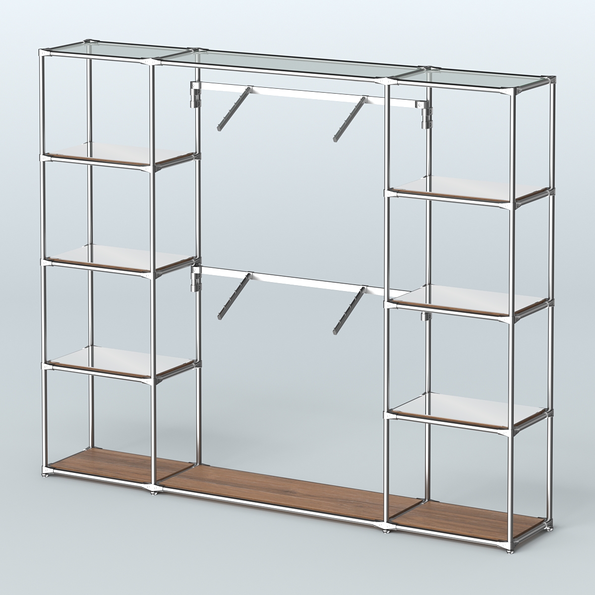 Торговая система ХРОМ без ДСП 2430 мм с зеркальными полками и поручнями №7 Орех