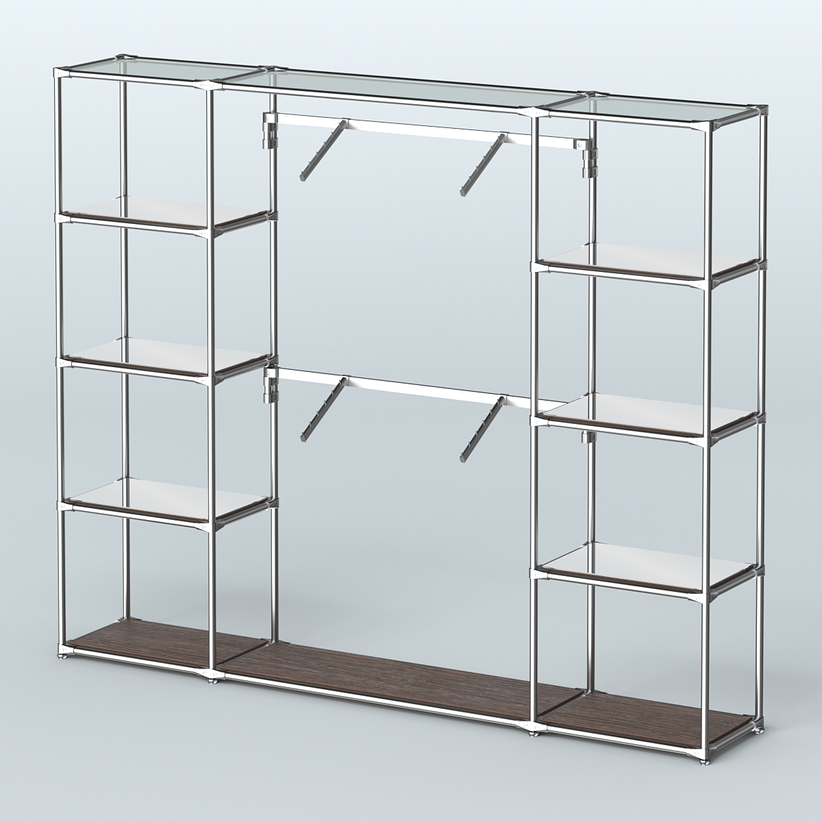 Торговая система ХРОМ без ДСП 2430 мм с зеркальными полками и поручнями №7 Дуб Венге