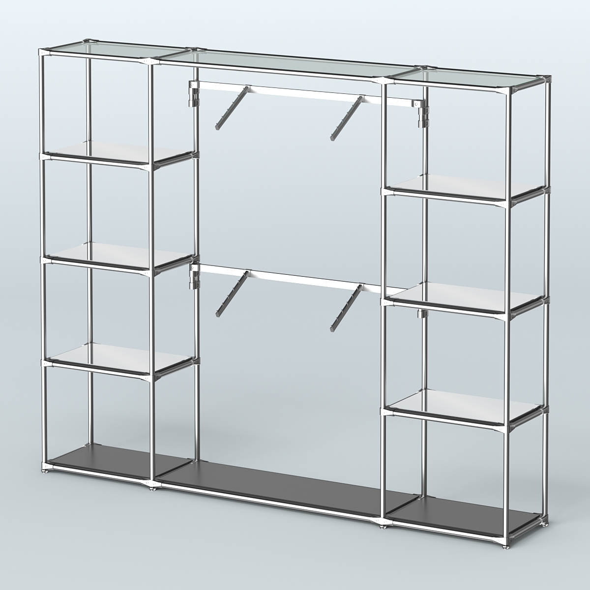 Торговая система ХРОМ без ДСП 2430 мм с зеркальными полками и поручнями №7 Черный