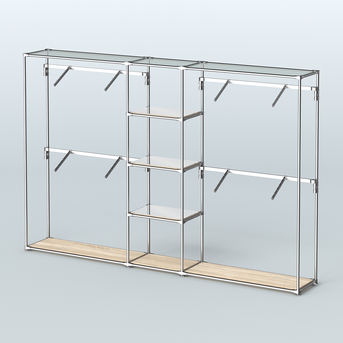 Торговая система ХРОМ без ДСП 3030 мм с зеркальными полками и поручнями №8 Дуб Сонома