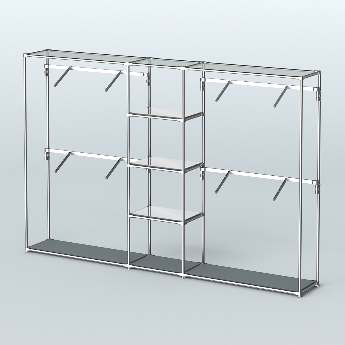 Торговая система ХРОМ без ДСП 3030 мм с зеркальными полками и поручнями №8 Темно-Серый