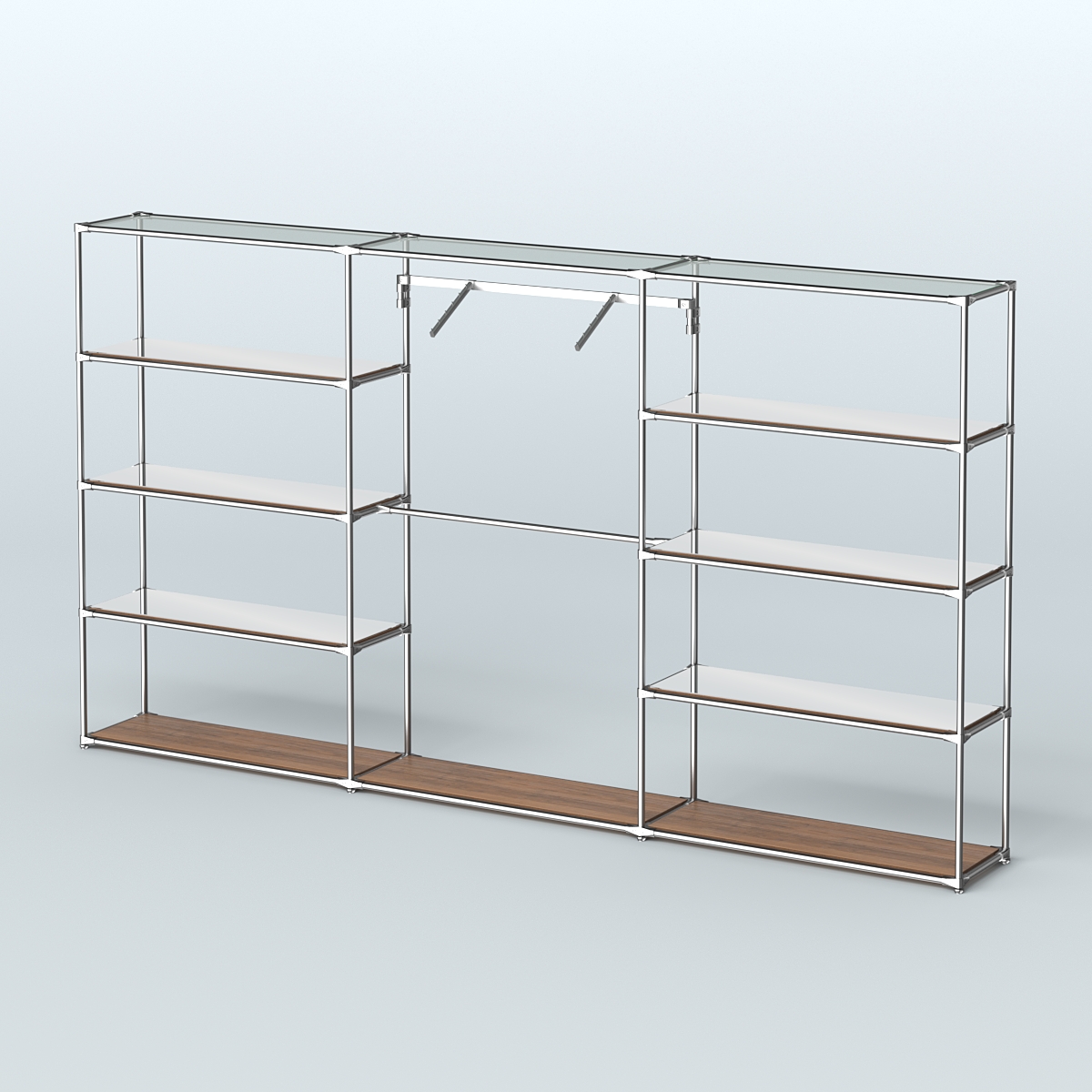 Торговая система ХРОМ без ДСП 3600 мм с зеркальными полками и поручнями №9 Орех