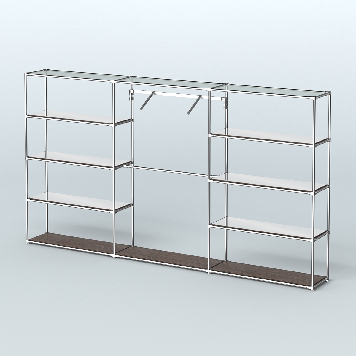 Торговая система ХРОМ без ДСП 3600 мм с зеркальными полками и поручнями №9 Дуб Венге