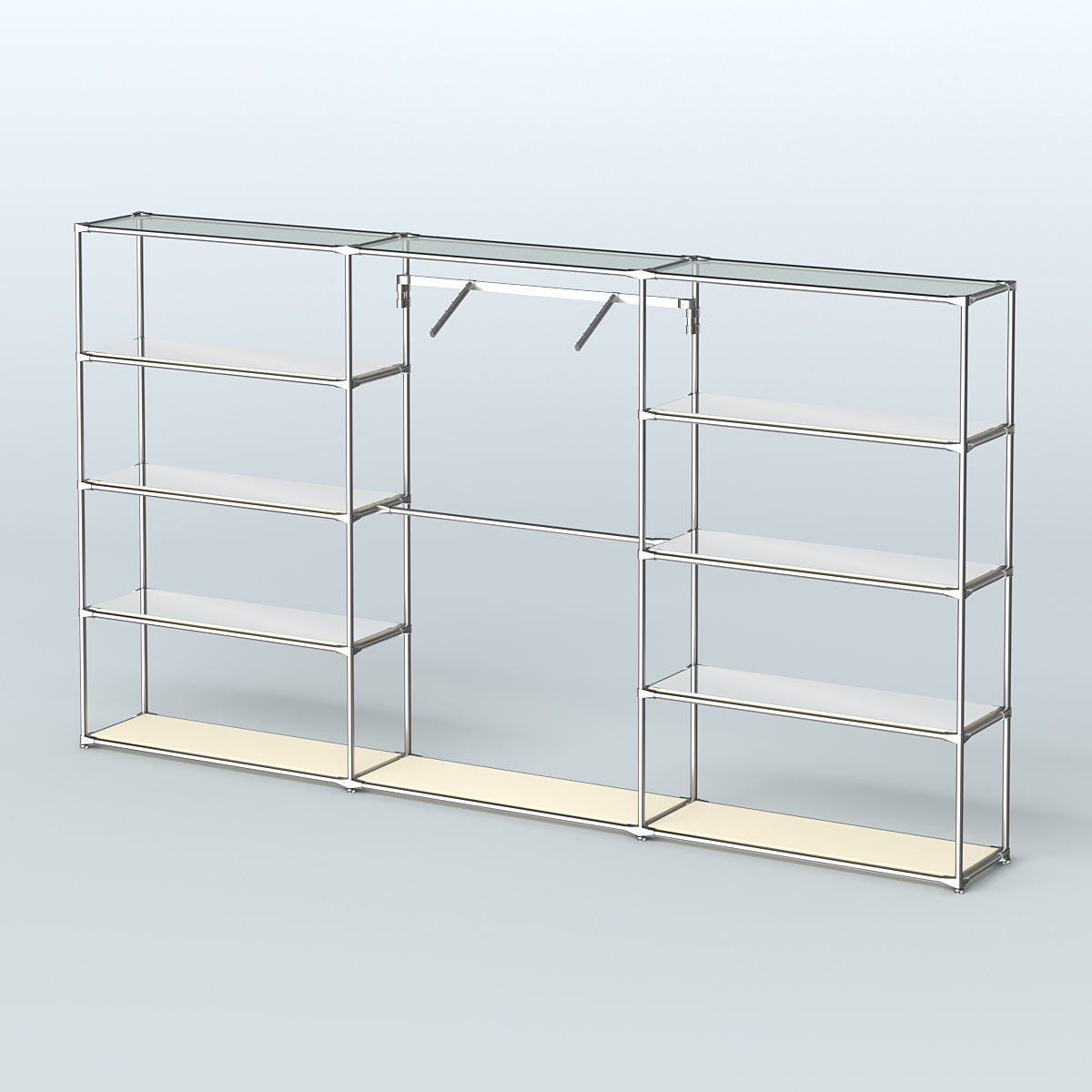 Торговая система ХРОМ без ДСП 3600 мм с зеркальными полками и поручнями №9 Крем Вайс