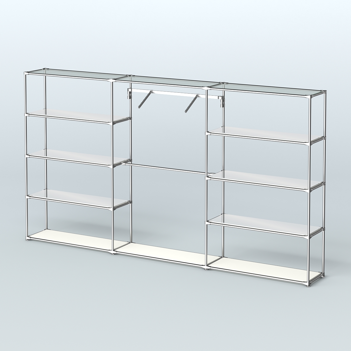 Торговая система ХРОМ без ДСП 3600 мм с зеркальными полками и поручнями №9 Белый