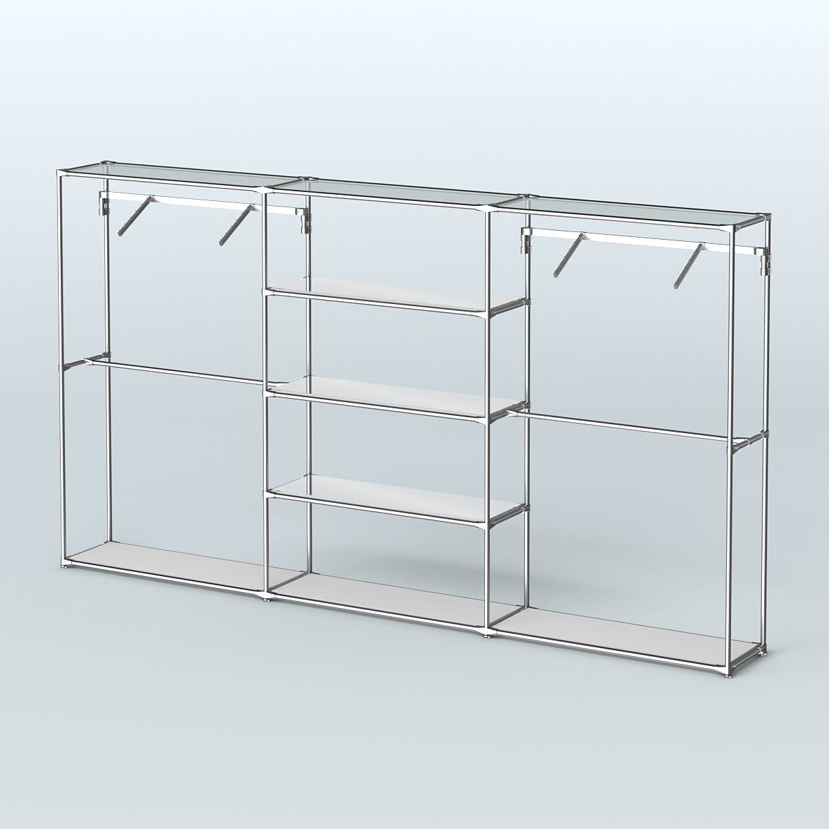 Торговая система ХРОМ без ДСП 3600 мм с зеркальными полками и поручнями №10 Серый