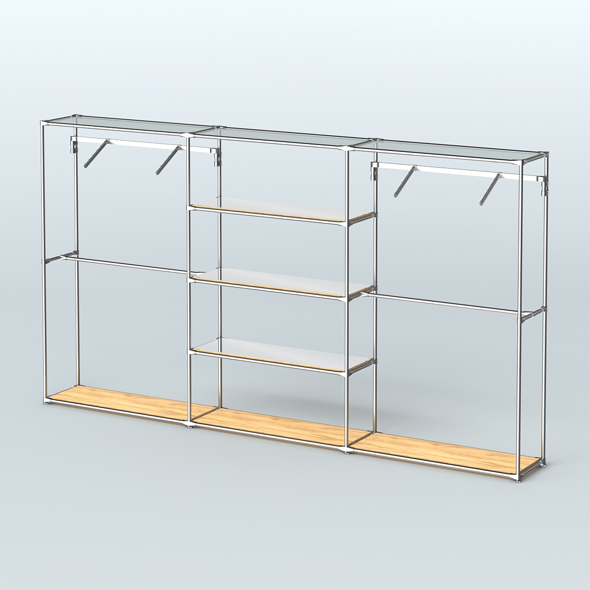 Торговая система ХРОМ без ДСП 3600 мм с зеркальными полками и поручнями №10 Дуб Золотистый