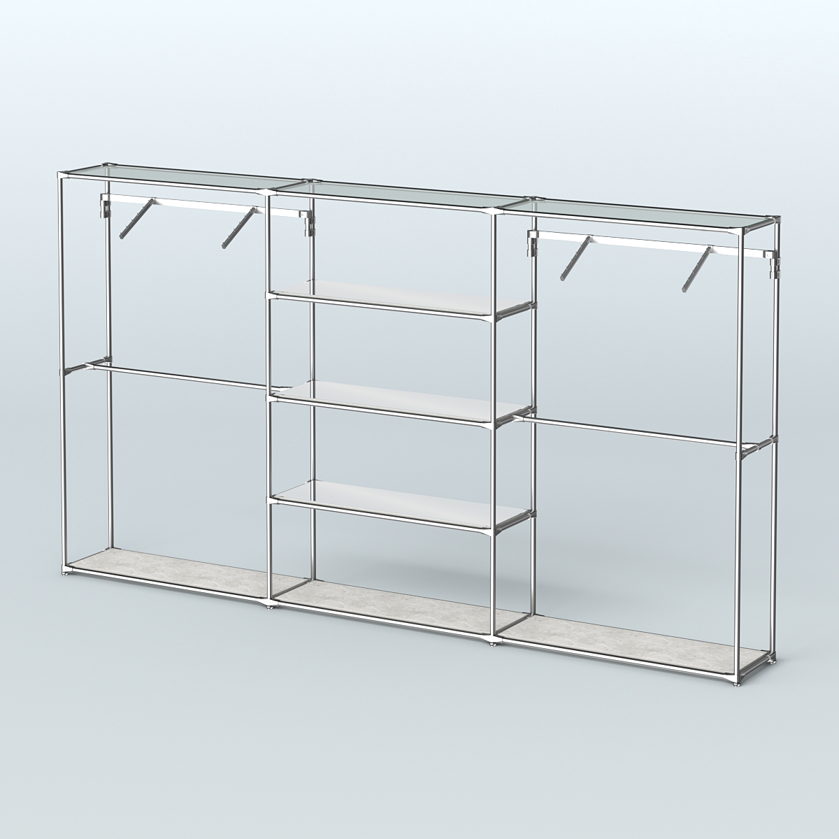 Торговая система ХРОМ без ДСП 3600 мм с зеркальными полками и поручнями №10 Метрополитан Грей