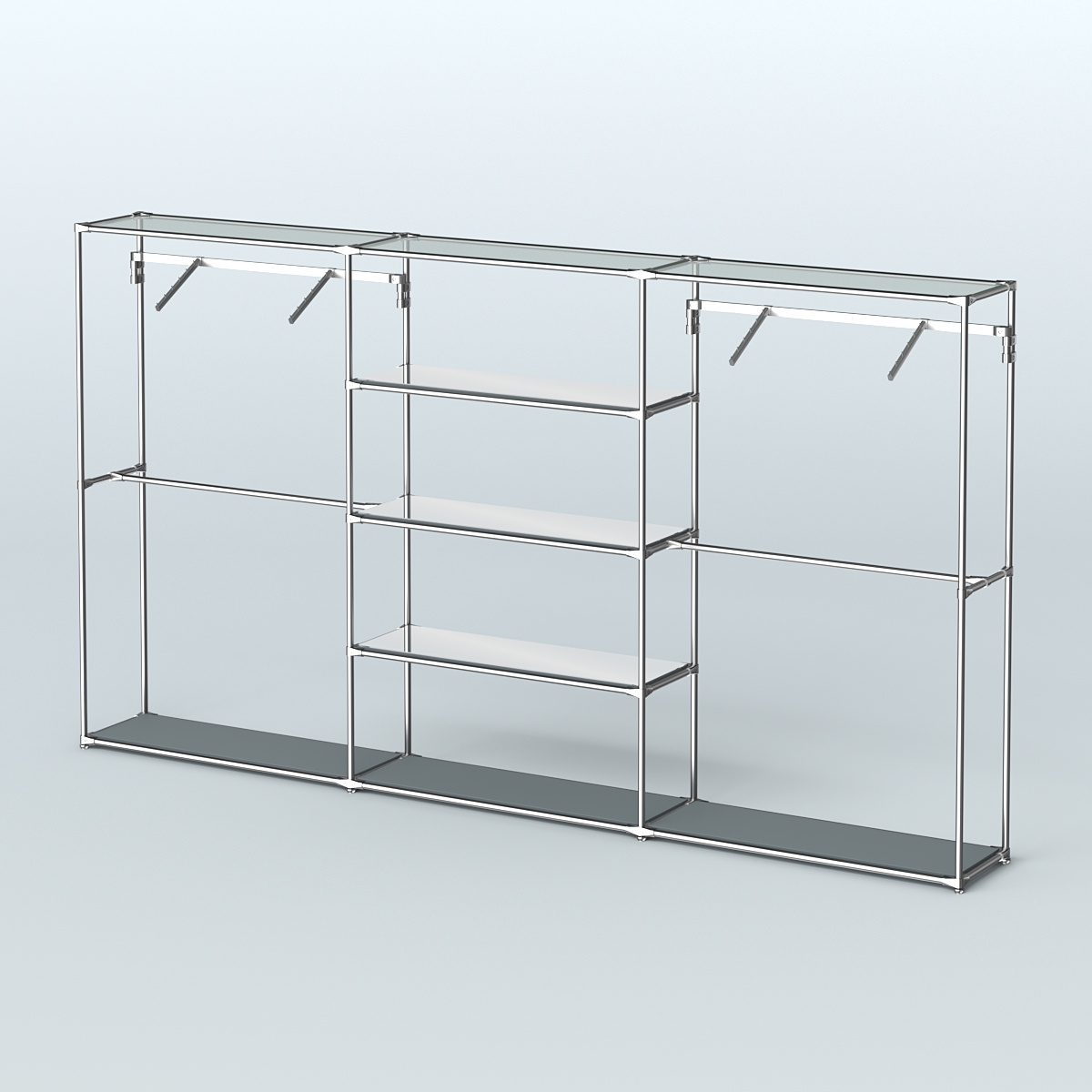 Торговая система ХРОМ без ДСП 3600 мм с зеркальными полками и поручнями №10 Темно-Серый