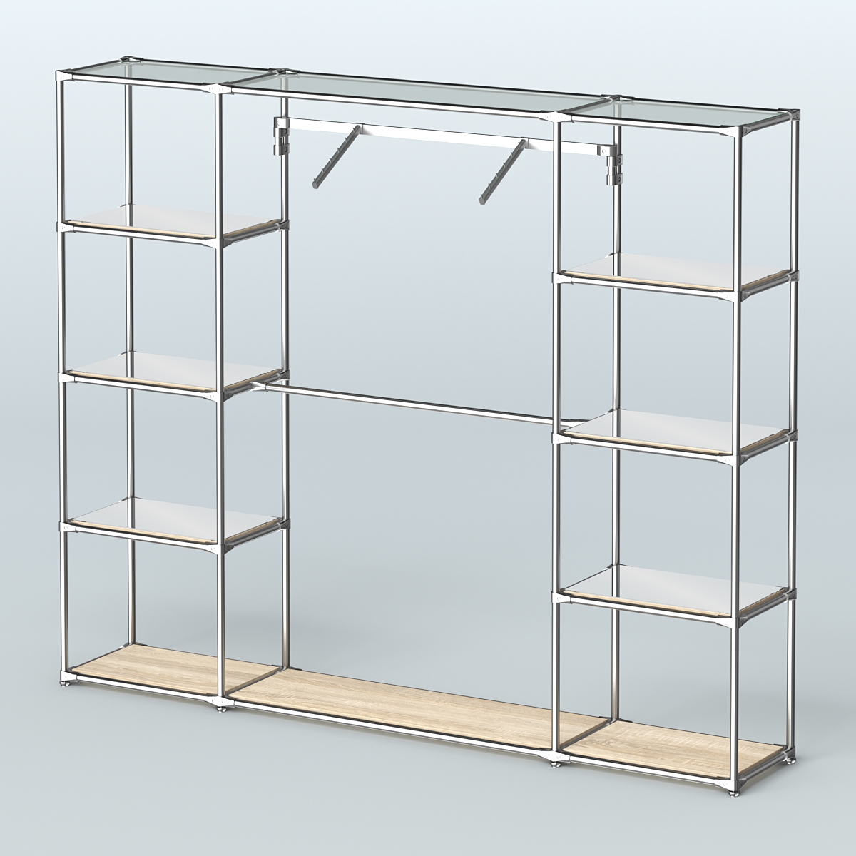 Торговая система ХРОМ без ДСП 2430 мм с зеркальными полками и поручнями №11 Дуб Сонома