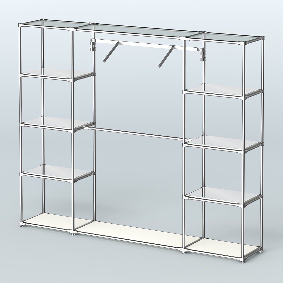 Торговая система ХРОМ без ДСП 2430 мм с зеркальными полками и поручнями №11 Белый