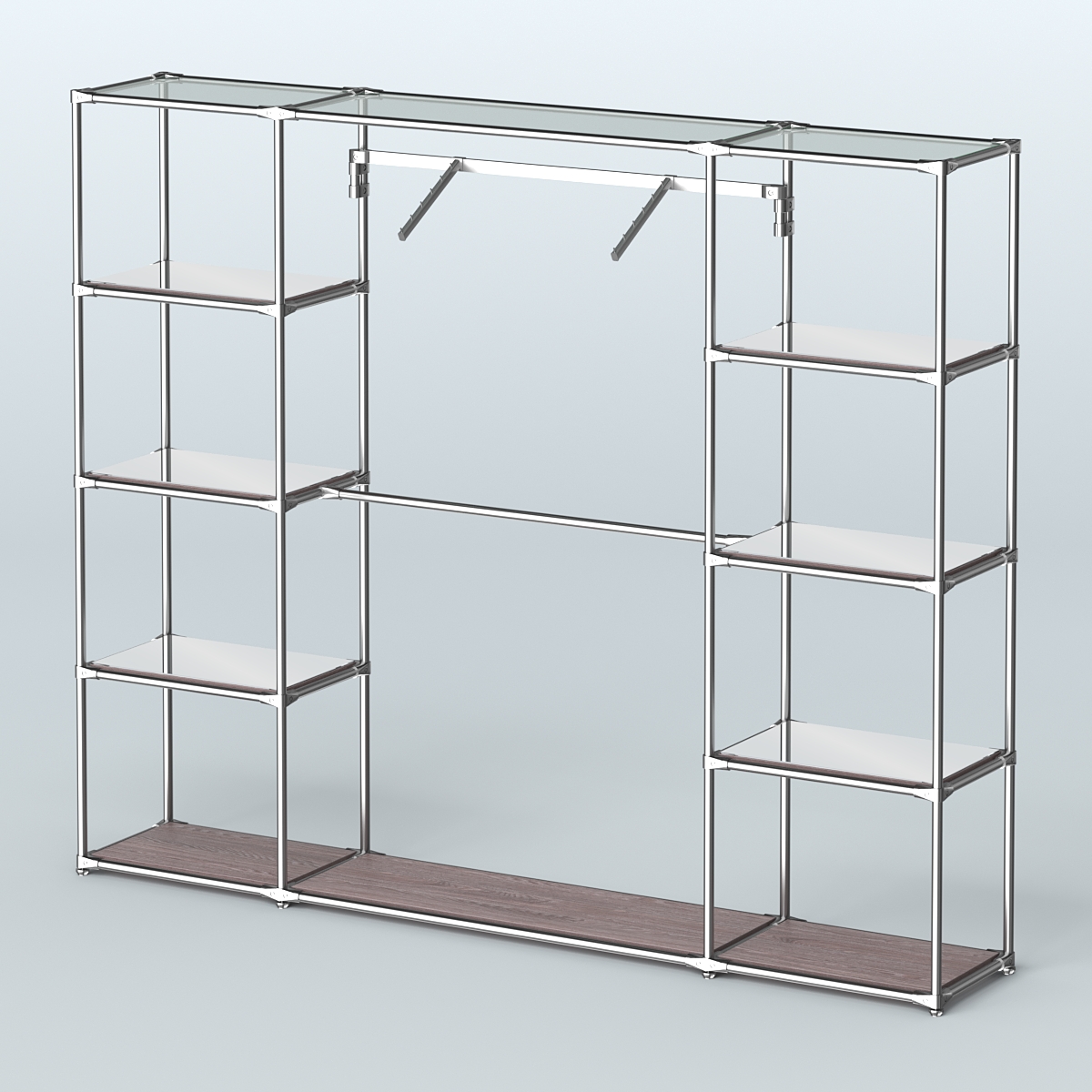 Торговая система ХРОМ без ДСП 2430 мм с зеркальными полками и поручнями №11 Ясень Анкор темный