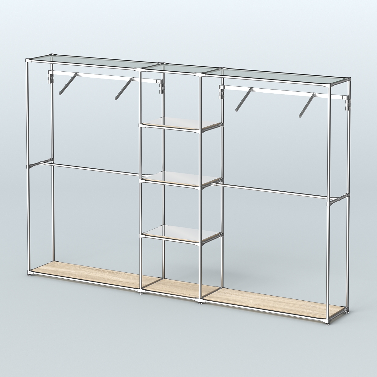 Торговая система ХРОМ без ДСП 3030 мм с зеркальными полками и поручнями №12 Дуб Сонома