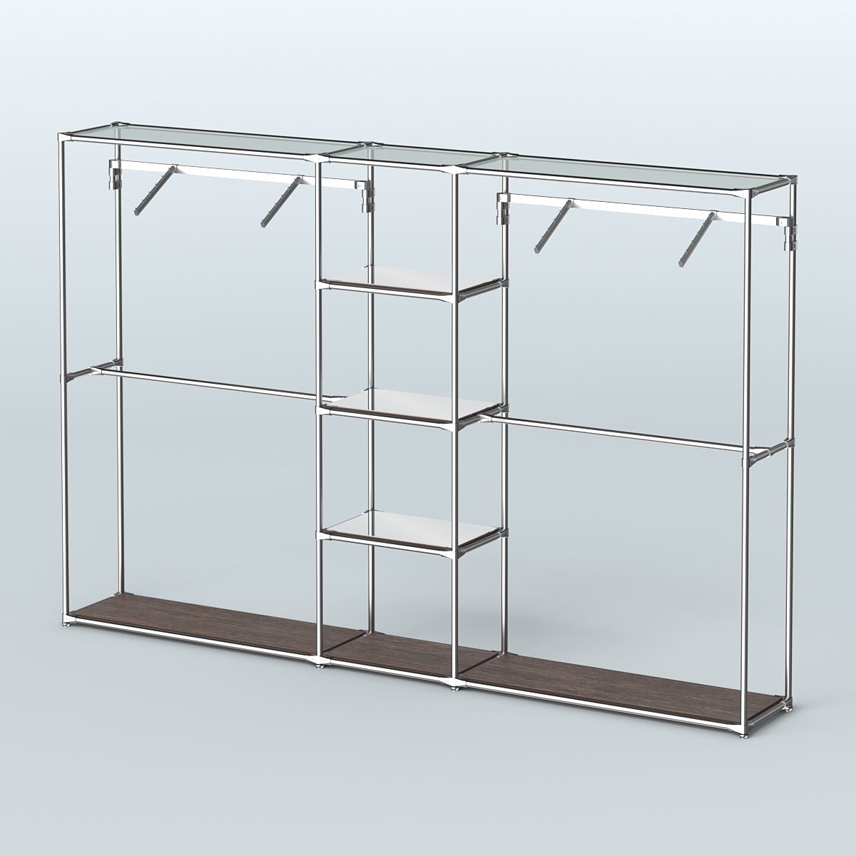 Торговая система ХРОМ без ДСП 3030 мм с зеркальными полками и поручнями №12 Дуб Венге