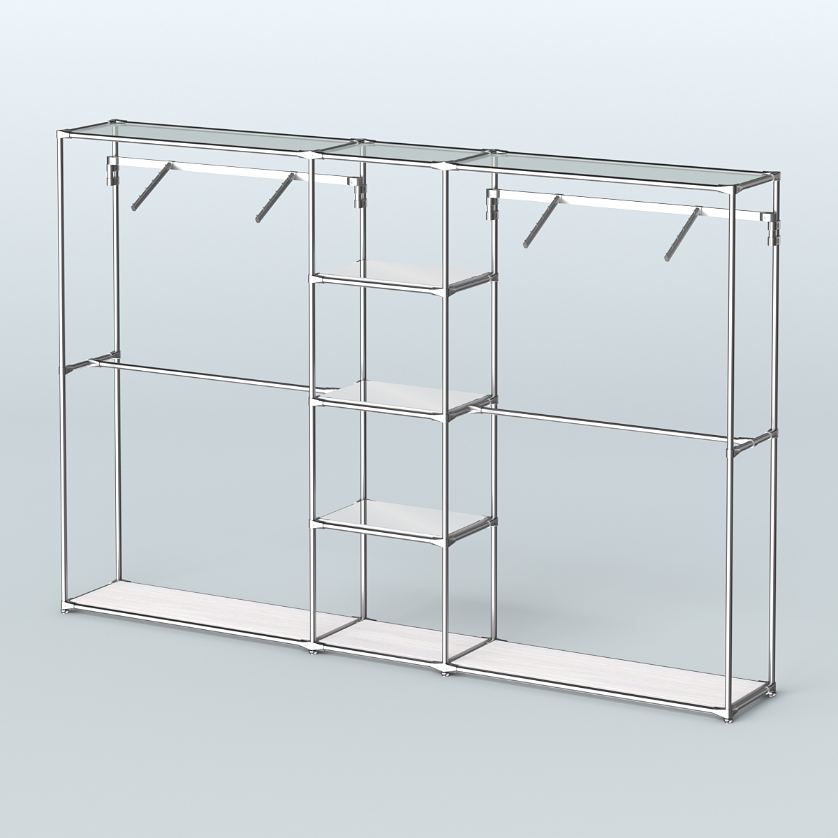 Торговая система ХРОМ без ДСП 3030 мм с зеркальными полками и поручнями №12 Ясень Анкор светлый