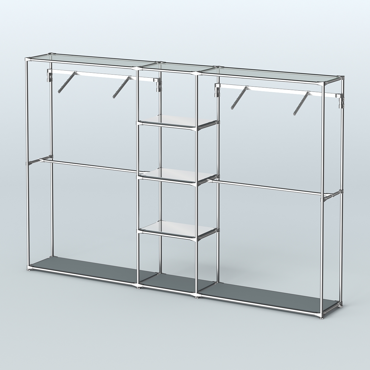 Торговая система ХРОМ без ДСП 3030 мм с зеркальными полками и поручнями №12 Темно-Серый