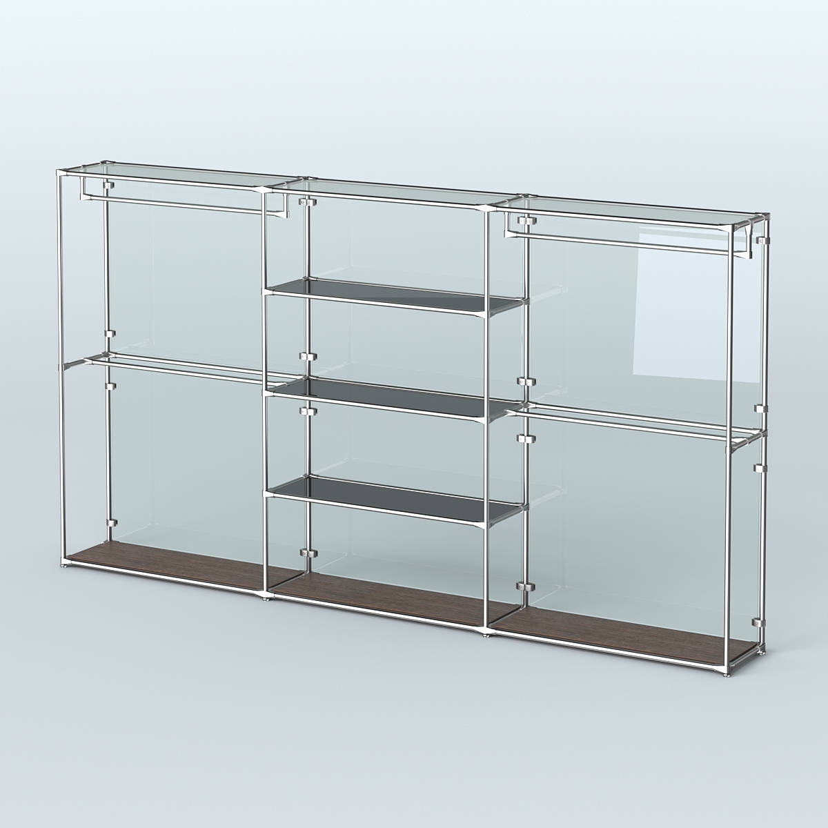 Торговая система ХРОМ (задняя стенка - стекло) 3600 мм с тонированными полками и поручнями №2 Дуб Венге