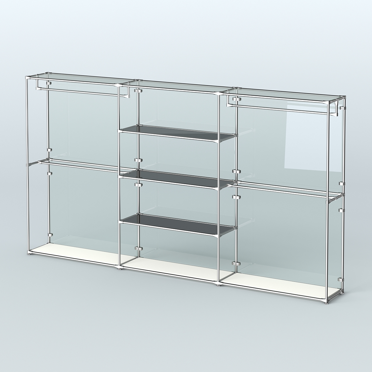 Торговая система ХРОМ (задняя стенка - стекло) 3600 мм с тонированными полками и поручнями №2 Белый