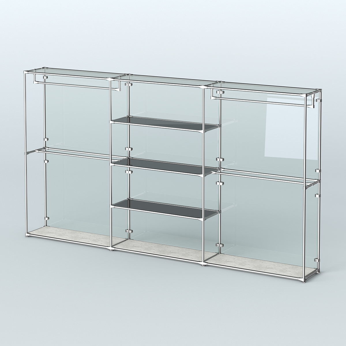 Торговая система ХРОМ (задняя стенка - стекло) 3600 мм с тонированными полками и поручнями №2 Метрополитан Грей