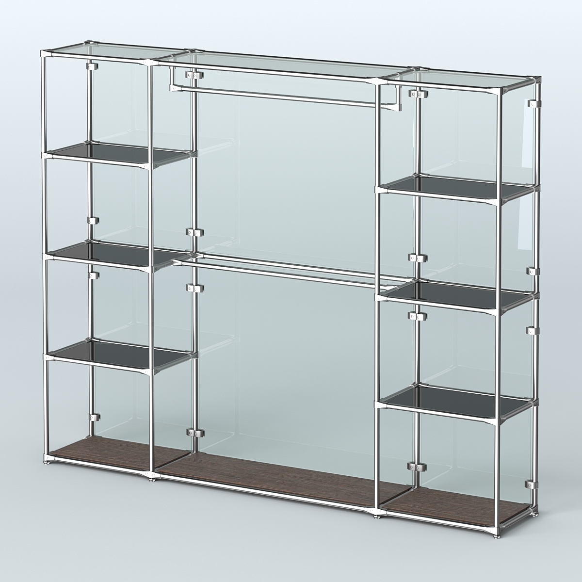 Торговая система ХРОМ (задняя стенка - стекло) 2430 мм с тонированными полками и поручнями №3 Дуб Венге