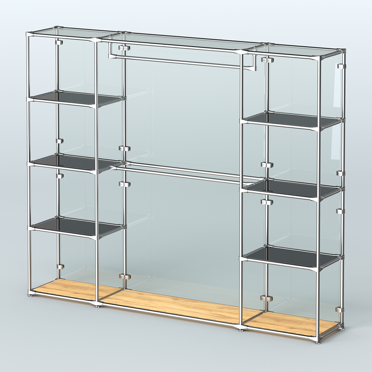 Торговая система ХРОМ (задняя стенка - стекло) 2430 мм с тонированными полками и поручнями №3 Дуб Золотистый