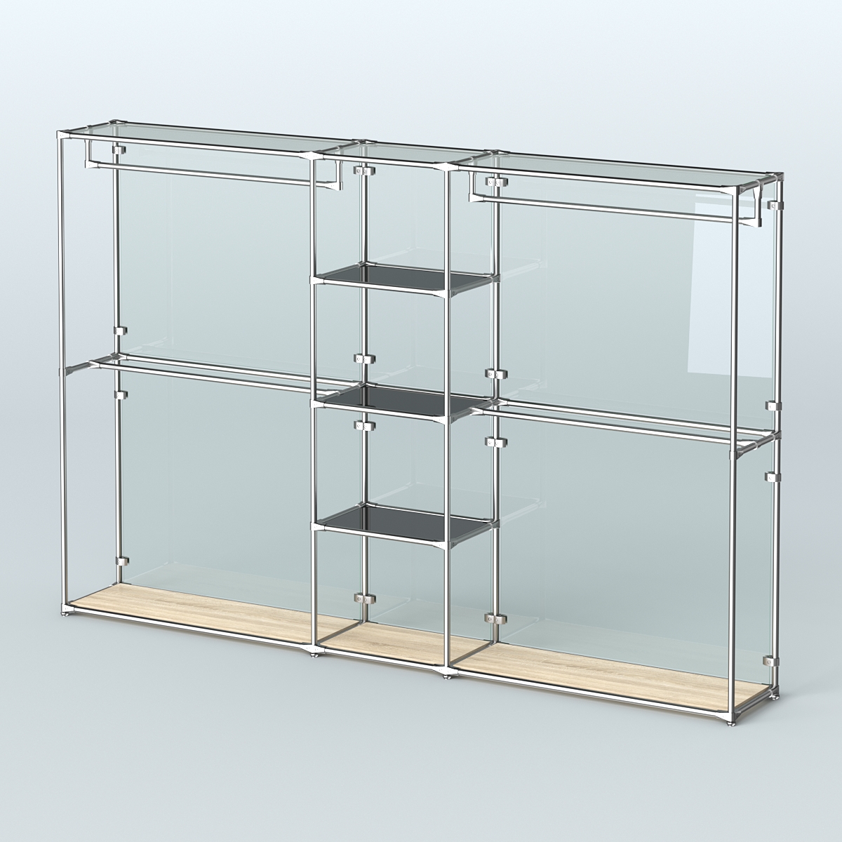 Торговая система ХРОМ (задняя стенка - стекло) 3030 мм с тонированными полками и поручнями №4 Дуб Сонома