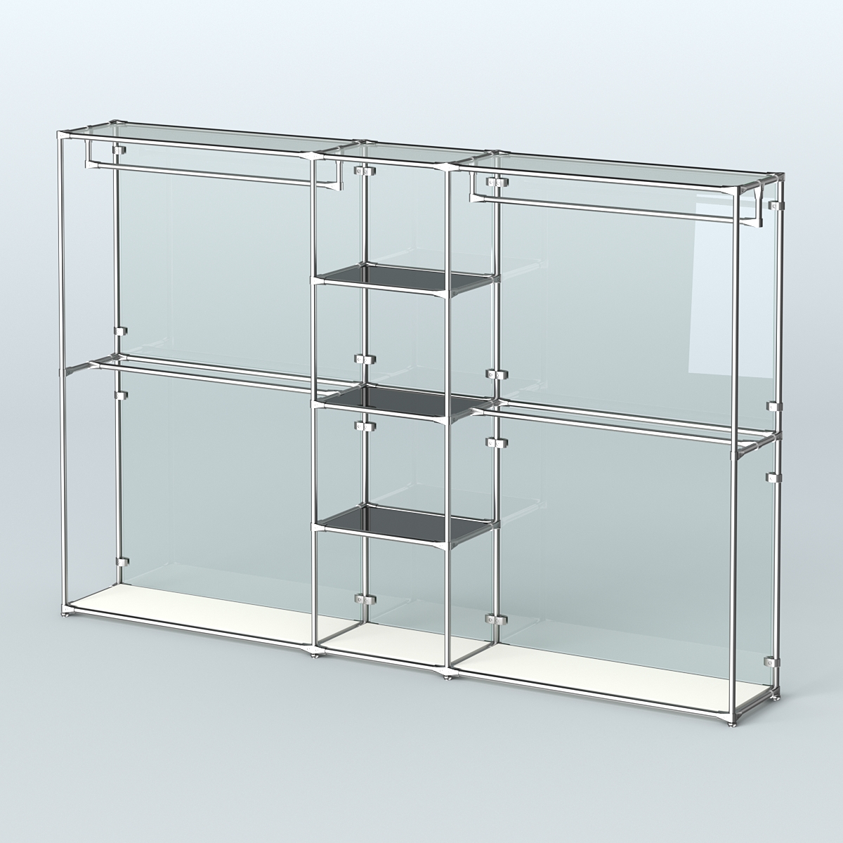 Торговая система ХРОМ (задняя стенка - стекло) 3030 мм с тонированными полками и поручнями №4 Белый