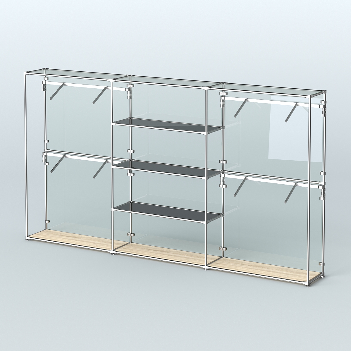 Торговая система ХРОМ (задняя стенка - стекло) 3600 мм с тонированными полками и поручнями №5 Дуб Сонома