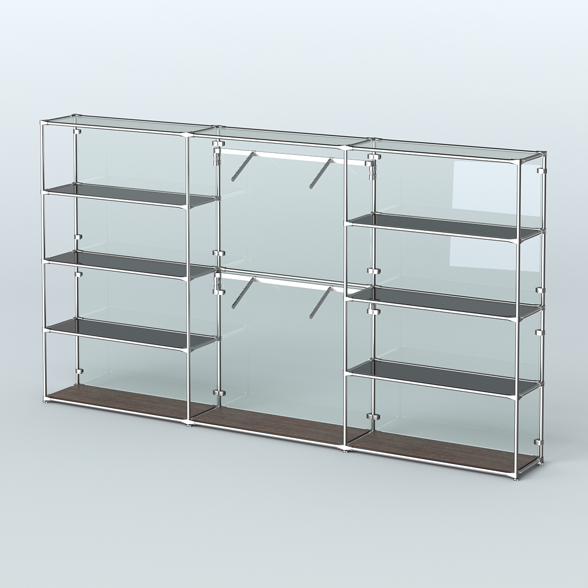 Торговая система ХРОМ (задняя стенка - стекло) 3600 мм с тонированными полками и поручнями №6 Дуб Венге